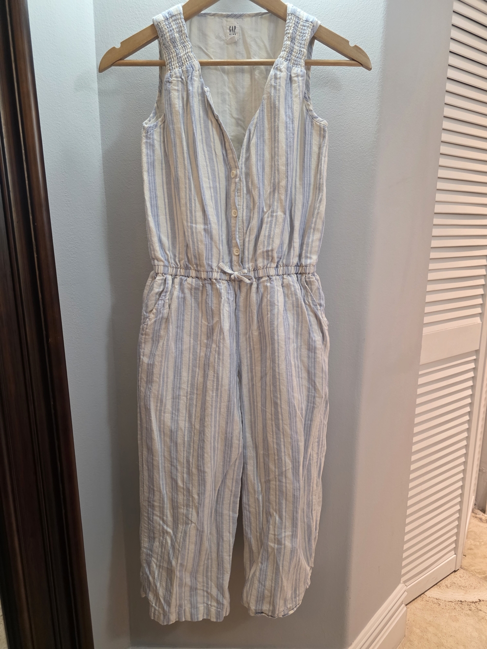 GAP Kids Blue & White Coastal Striped Jumpsuit Linen & Cotton XL